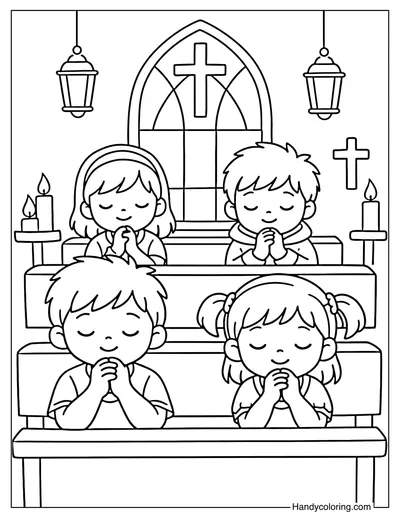 Kids Praying Inside Church