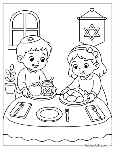 Kids Preparing Rosh Hashanah Table