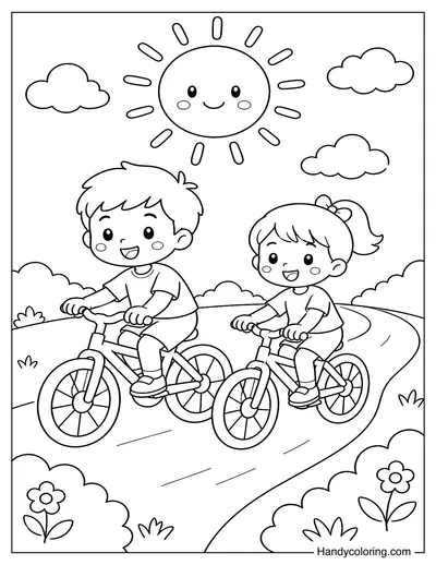 Kids Riding Bicycles on a Sunny Path