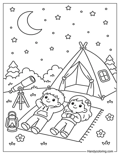Kids Stargazing at Campsite