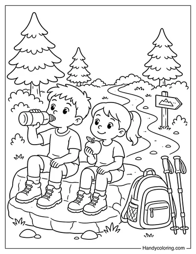 Kids Taking a Hiking Snack Break