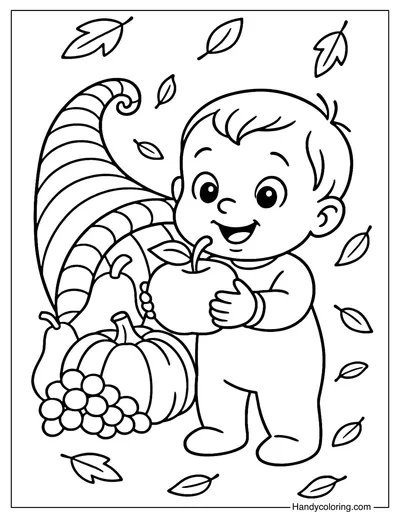 Kids Thanksgiving Cornucopia Coloring Page