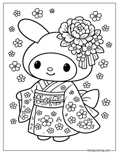 Kimono Flower My Melody Coloring Page
