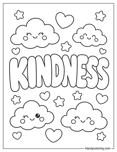 Kindness Bubble Letters with Smiling Clouds