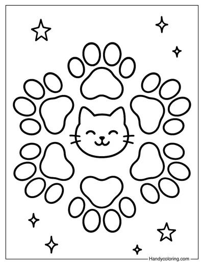 Kitten Paw Snowflake Coloring Page