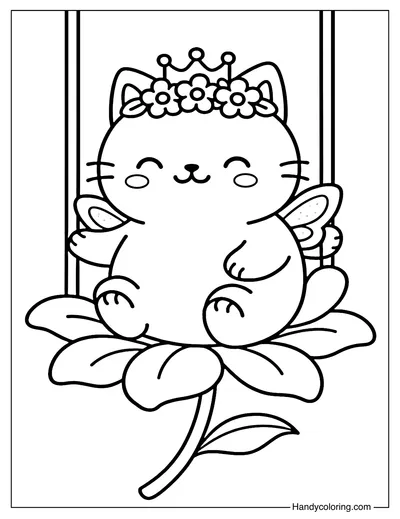 Kitten Petal Swing Coloring Page