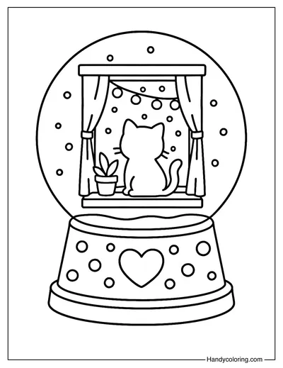 Kitten Snow Globe Coloring Page