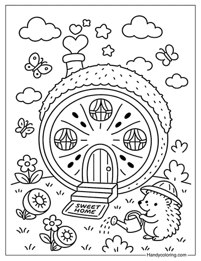 Kiwi Slice House Coloring Page