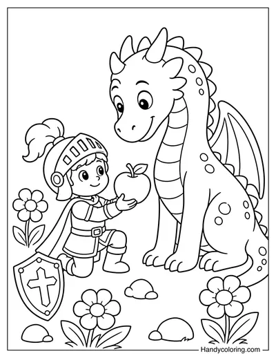 Knight Offering an Apple to a Dragon