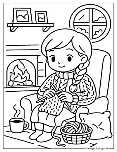 Knitting Afternoon Coloring Page