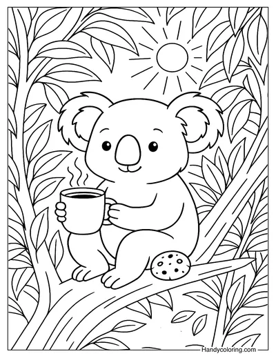Koala Enjoying Coffee Coloring Page