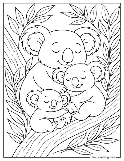Koala Family Nap Time Coloring Page