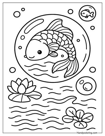 Koi Fish Bubble Coloring Page