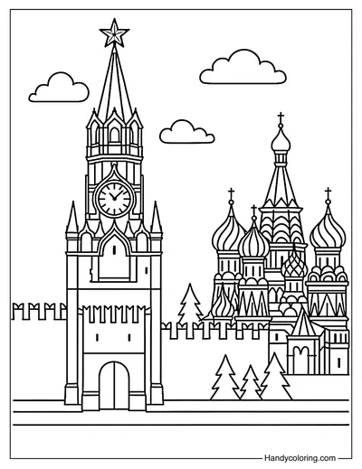 Kremlin and Red Square Coloring Page