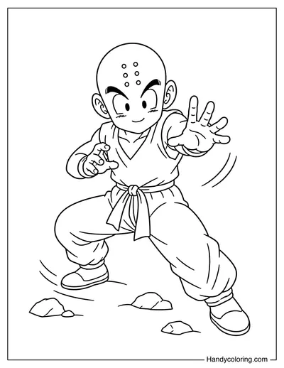 Krillin Sliding into Fighting Pose