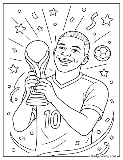 Kylian Mbappé Holding World Cup Trophy