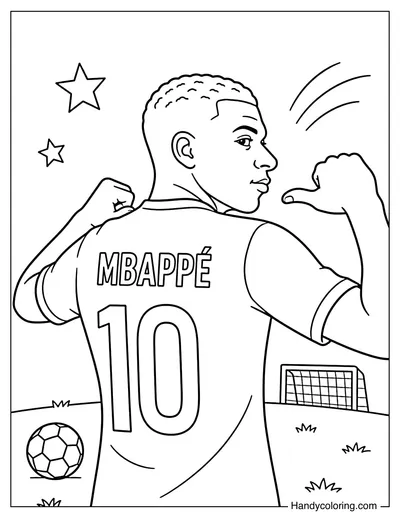 Kylian Mbappé Pointing to Mbappé 10 Jersey