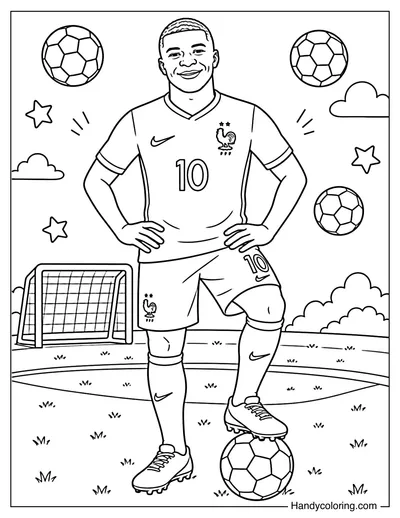 Kylian Mbappé with Foot Resting on Ball