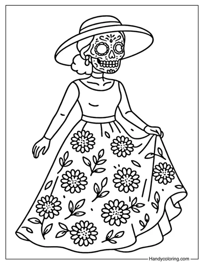 La Catrina Elegance Coloring Page