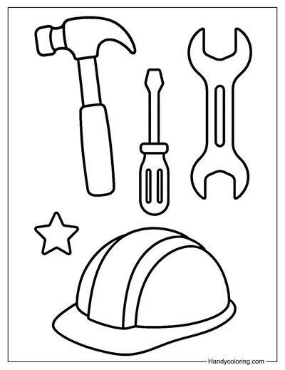 Labor Construction Tools Coloring Page