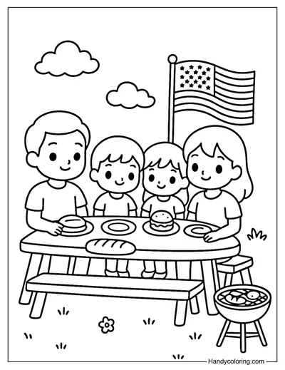 Labor Day Family Picnic Coloring Page