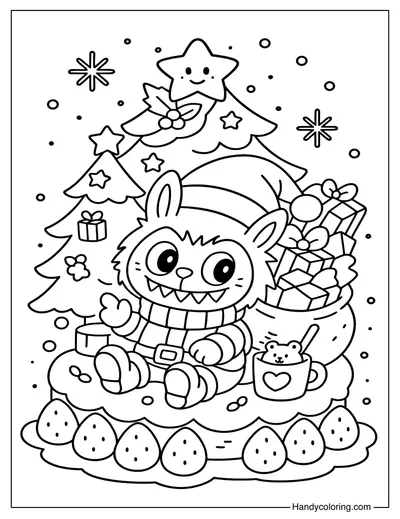 Labubu Christmas Coloring Page