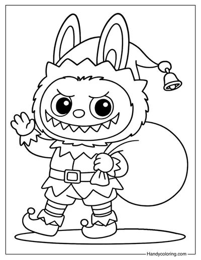 Labubu Christmas Elf Coloring Page