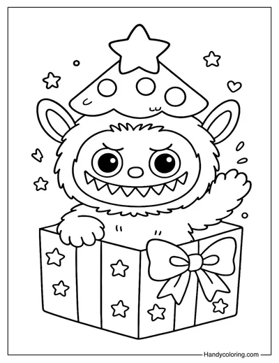 Labubu Christmas Gift Box Coloring Page