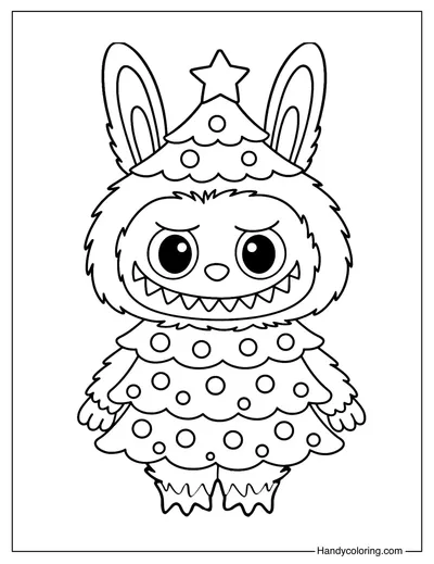 Labubu Christmas Tree Coloring Page