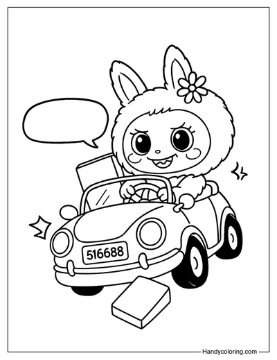 Labubu Driving Coloring Page