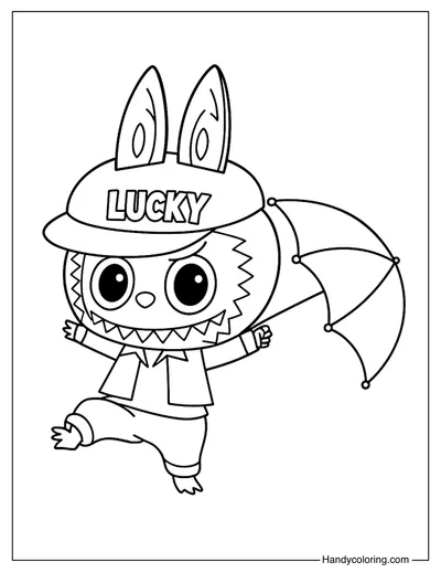 Labubu Holding Umbrella Coloring Page