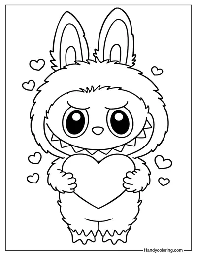 Labubu Hugging Big Heart Coloring Page