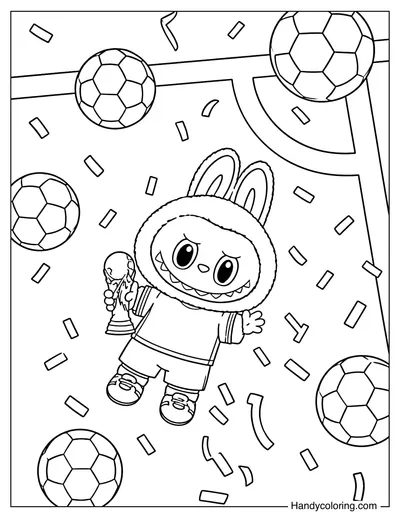 Labubu Lying On Soccer Field