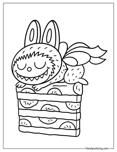 Labubu on Cake Coloring Page