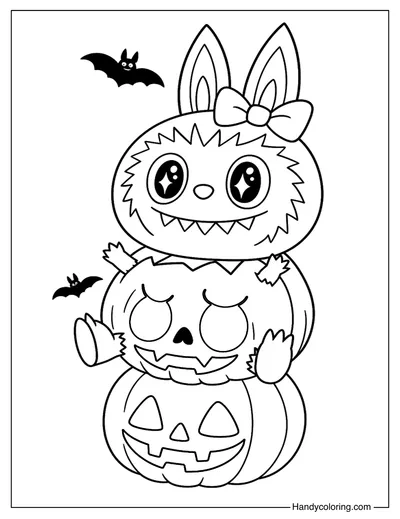 Labubu Pumpkin Halloween Coloring Page