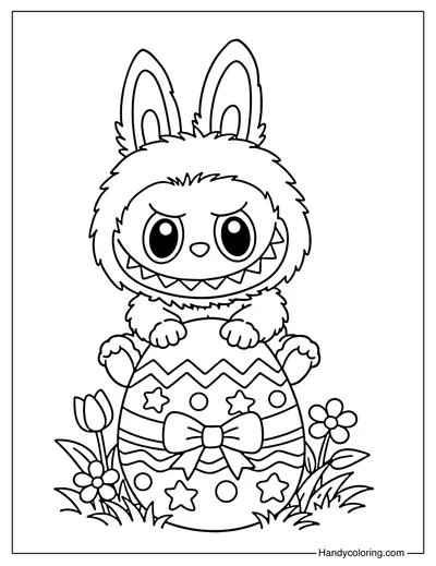 Labubu Sitting on Giant Easter Egg