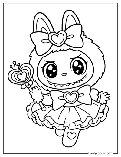 Labubu with Magic Wand Coloring Page