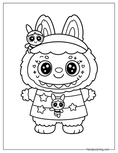 Labubu with Powerpuff Girls Coloring Page