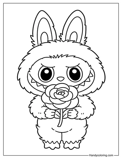 Labubu with Rose Coloring Page