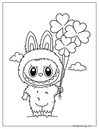 Labubu with Shamrock Balloons