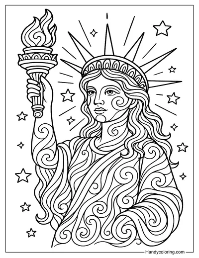 Lady Liberty Line Art Coloring Page