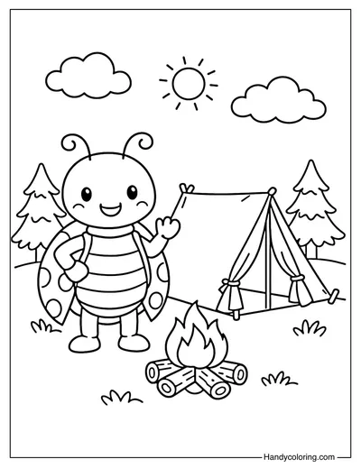 Ladybug By The Campfire Coloring Sheet
