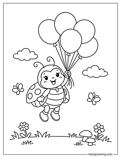Ladybug Holding a Bunch of Balloons