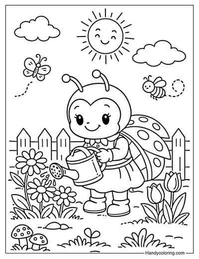 Ladybug Holding A Watering Can