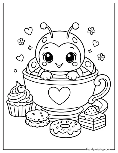 Ladybug in a Teacup Coloring