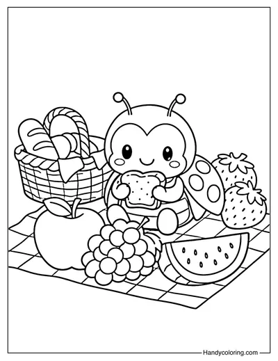 Ladybug On A Picnic To Color