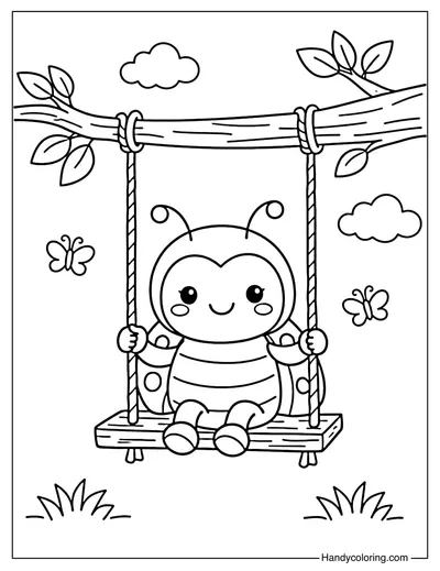 Ladybug Sitting On A Swinging