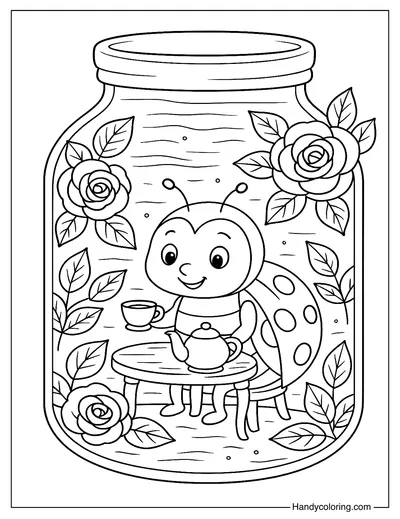Ladybug Tea Garden in a Jar Coloring Book