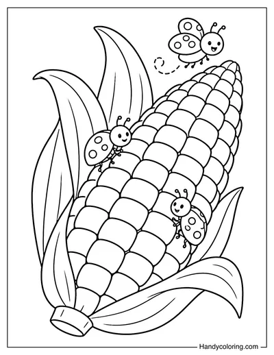 Ladybugs Crawling on a Giant Corn Cob