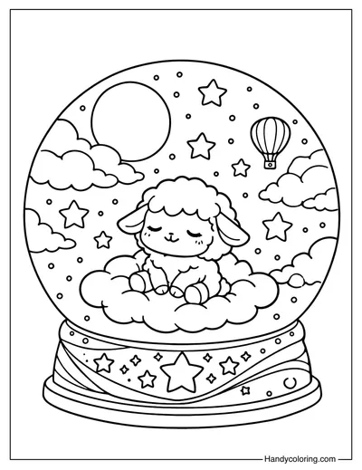 Lamb Snow Globe Coloring Page
